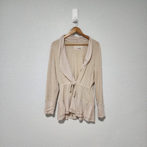 Anthropologie Cardigan Sweater Cream Tie Wrap Size Large Minimalist - Picture 2 of 7